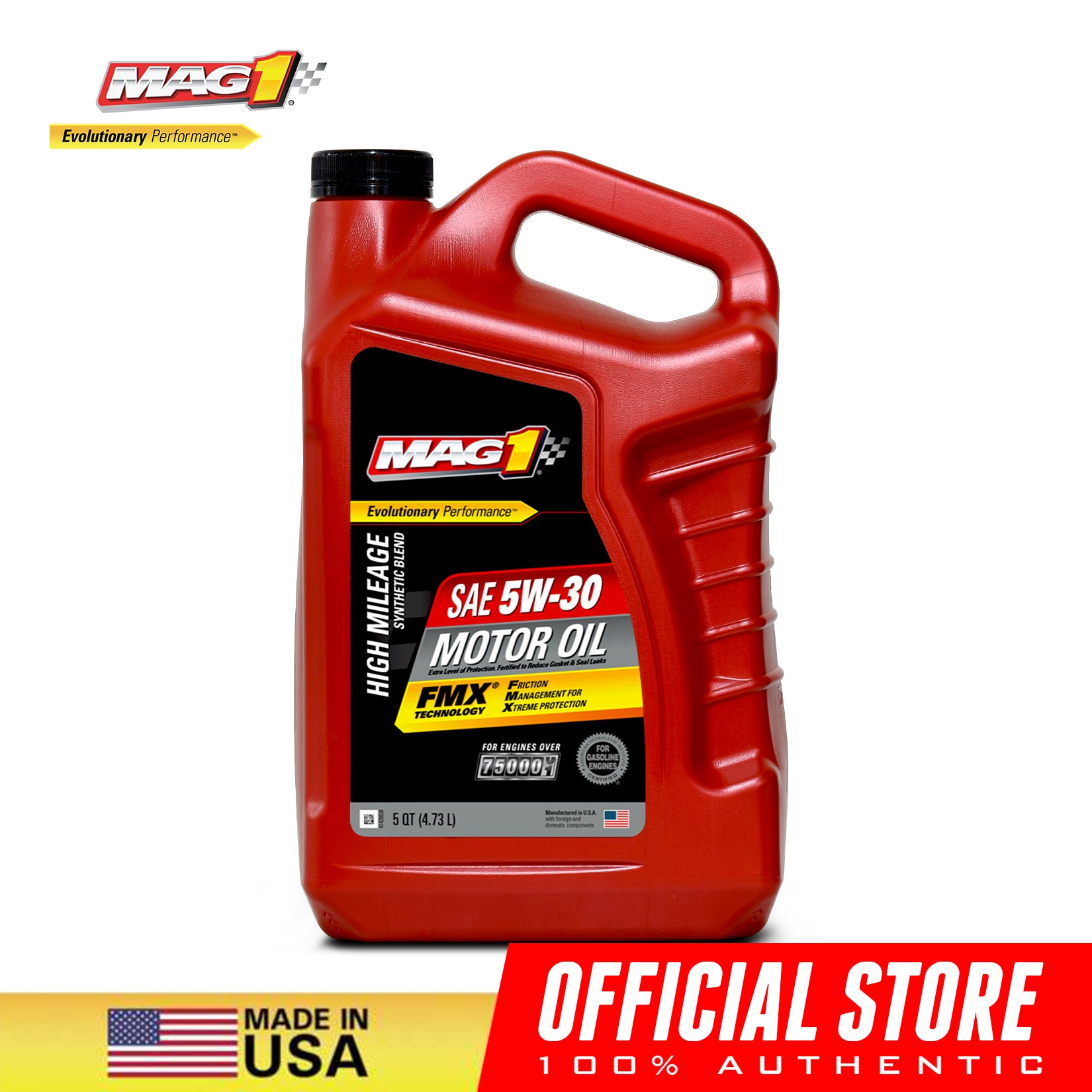 MAG 1 5W30 High Mileage API SN Certified Synthetic Blend Oil for Gasoline Engines 5qt (4.731L)