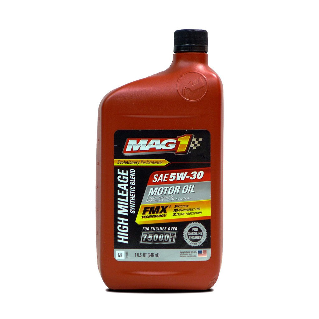 MAG 1 5W30 High Mileage API SN Certified Synthetic Blend Oil for Gasoline Engines 1qt (946ml),1 Case